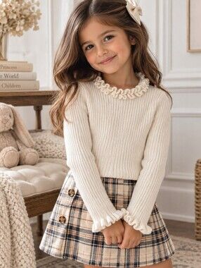 Cynthia Rowley Girls Cream Ruffle Ribbed Knit Sweater XS 4
